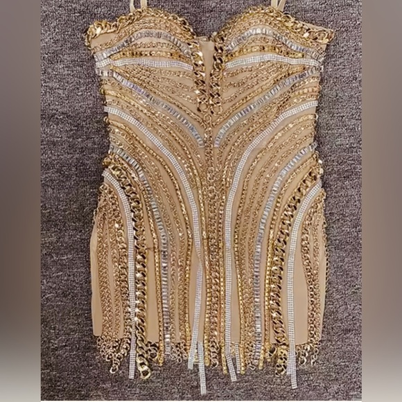 Gold chain jeweled dress - Picture 6 of 10